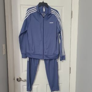 adidas Light Blue Track Jacket and Pants with White Stripes